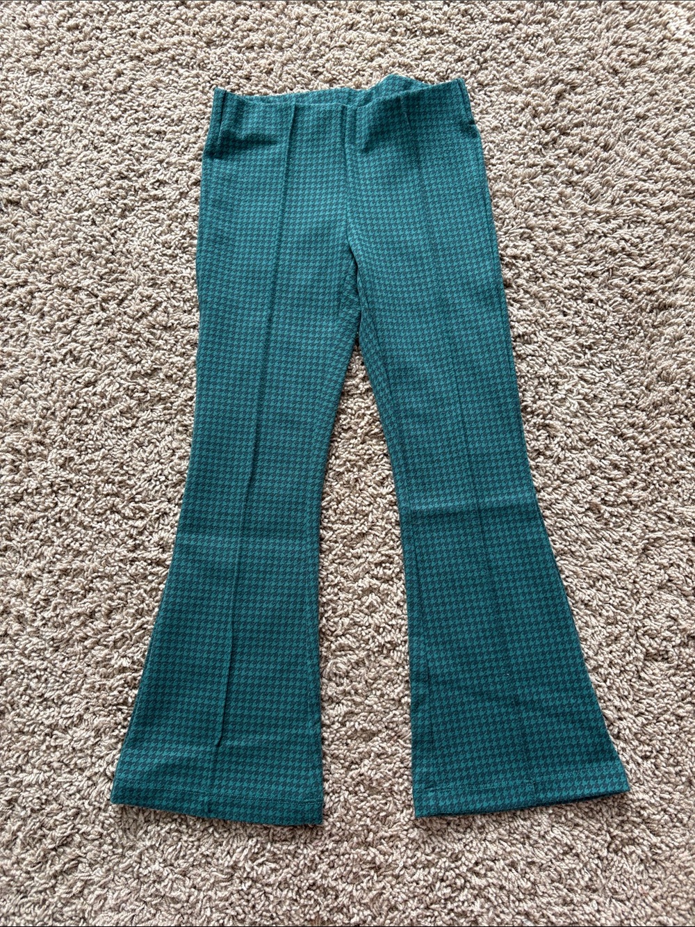 Girls' Green Houndstooth Flare Pants